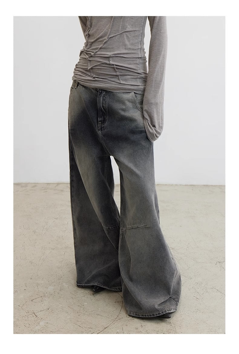 Cross Patch Washed Loose Straight Leg Denim Pant [ID:0538PA]