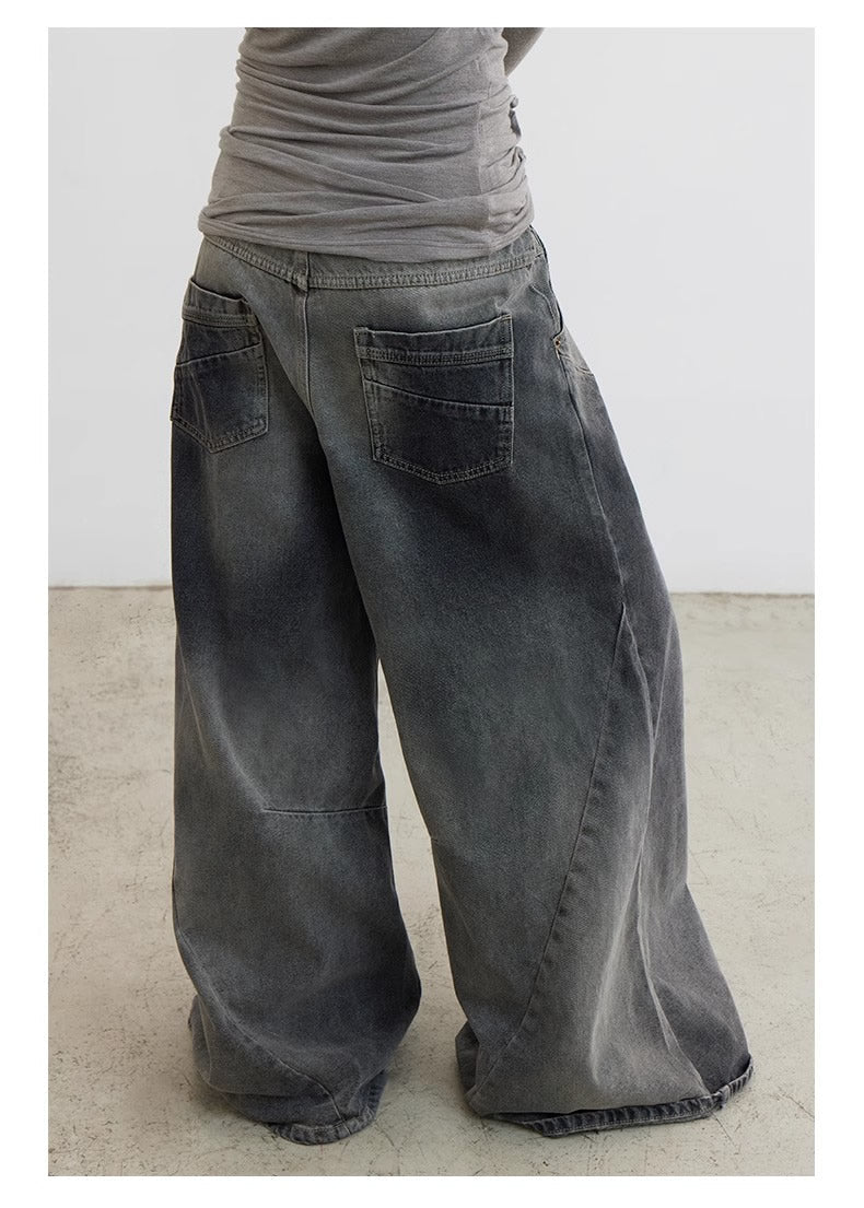 Cross Patch Washed Loose Straight Leg Denim Pant [ID:0538PA]