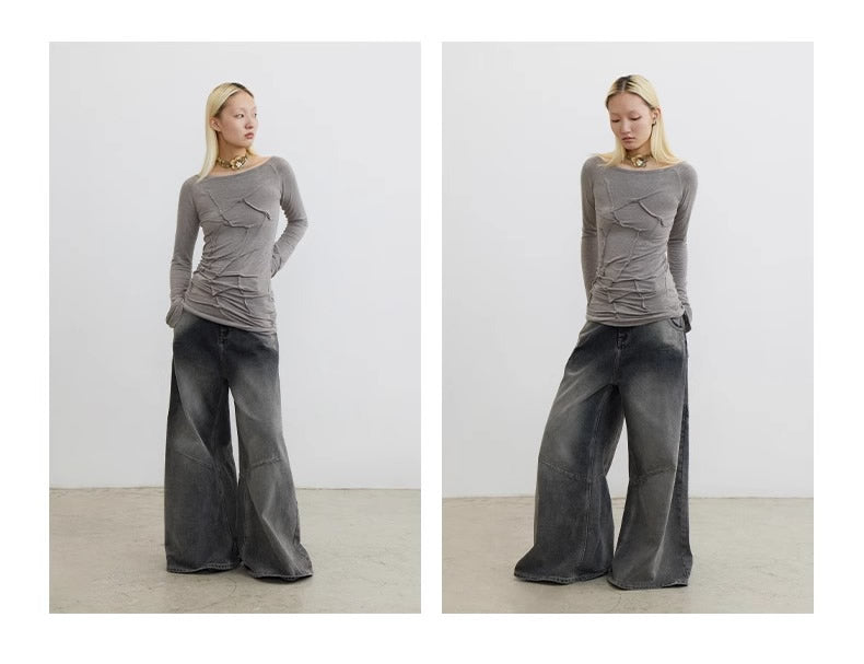 Cross Patch Washed Loose Straight Leg Denim Pant [ID:0538PA]
