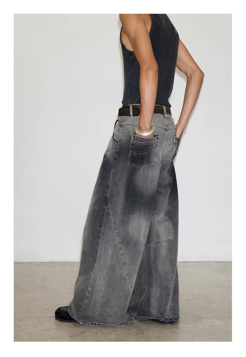 Cross Patch Washed Loose Straight Leg Denim Pant [ID:0538PA]