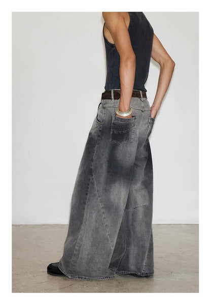 Cross Patch Washed Loose Straight Leg Denim Pant [ID:0538PA]