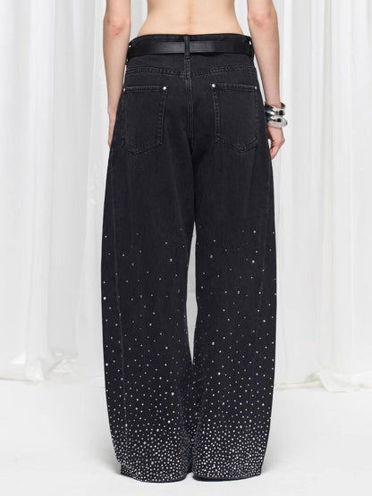 Starry Rhinestone Spray Loose American Style Denim Pants [ID:0539PA]