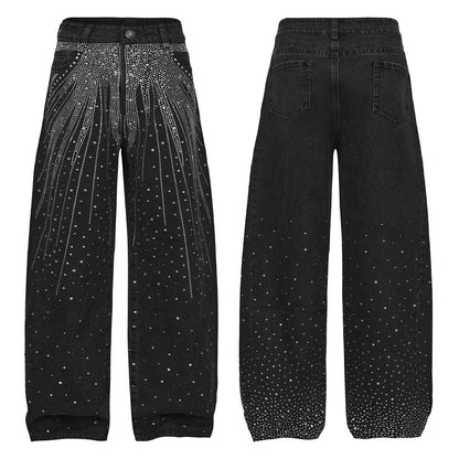 Starry Rhinestone Spray Loose American Style Denim Pants [ID:0539PA]