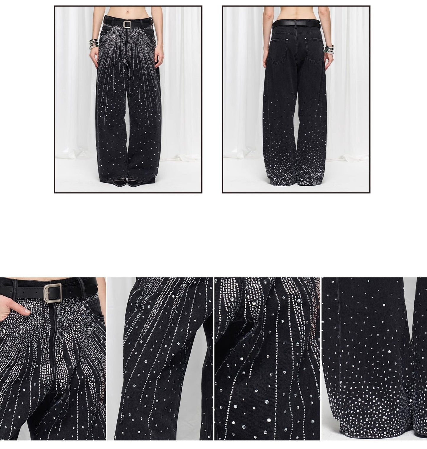 Starry Rhinestone Spray Loose American Style Denim Pants [ID:0539PA]