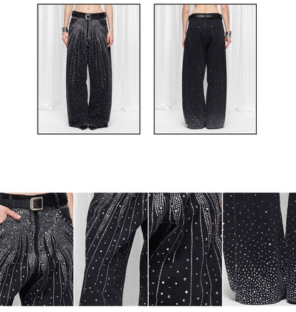 Starry Rhinestone Spray Loose American Style Denim Pants [ID:0539PA]