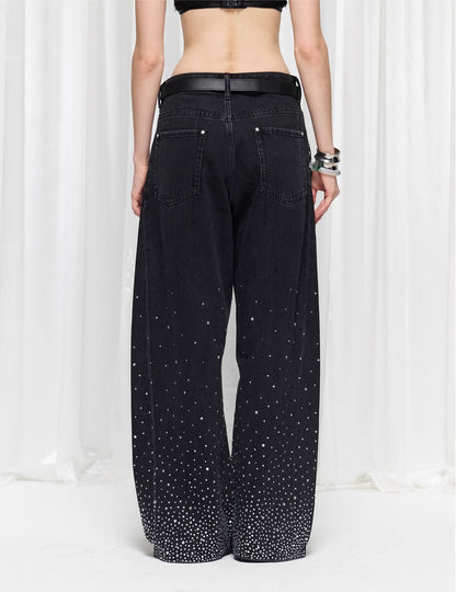 Starry Rhinestone Spray Loose American Style Denim Pants [ID:0539PA]