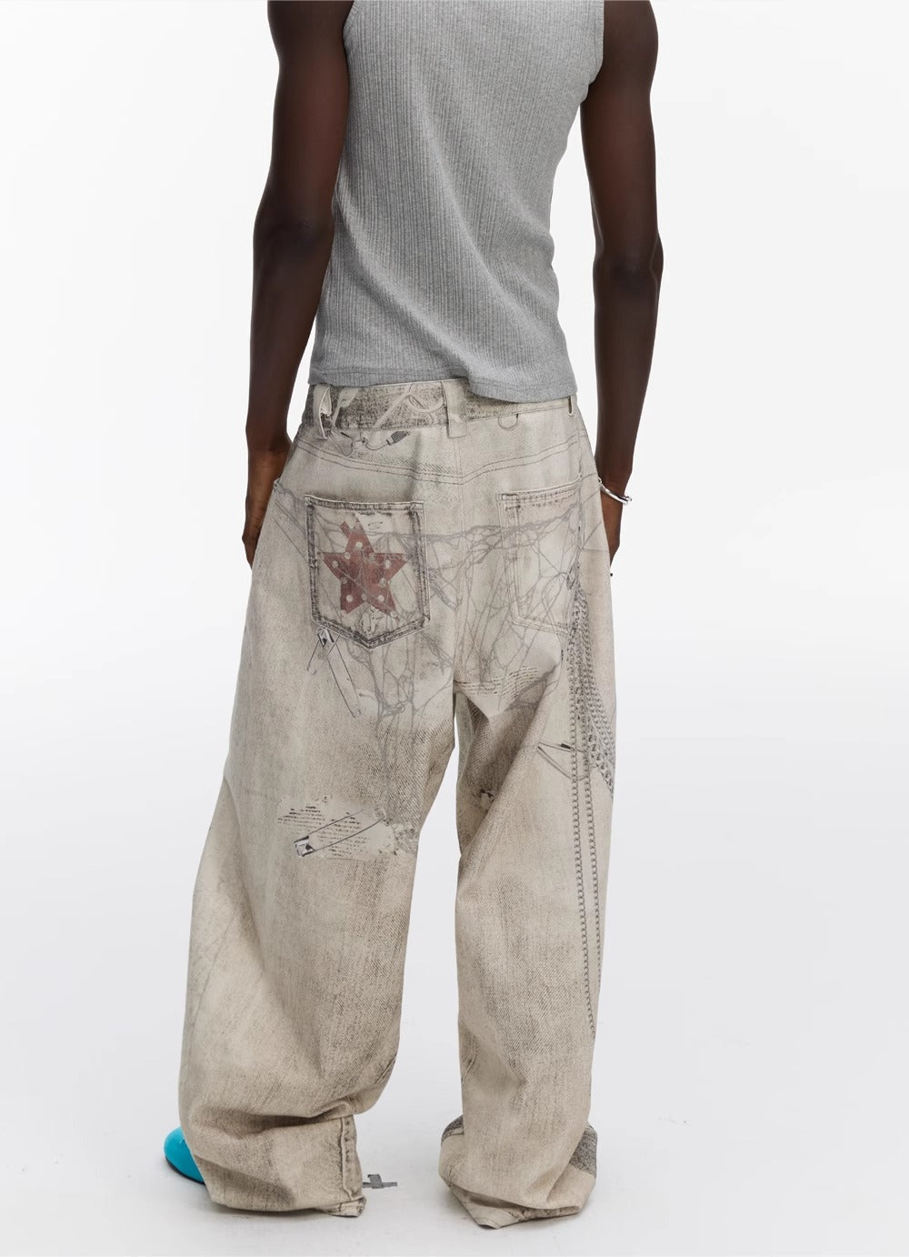 Washed Vintage Chain Print Loose Wide Leg Denim Pants [ID:0541PA]
