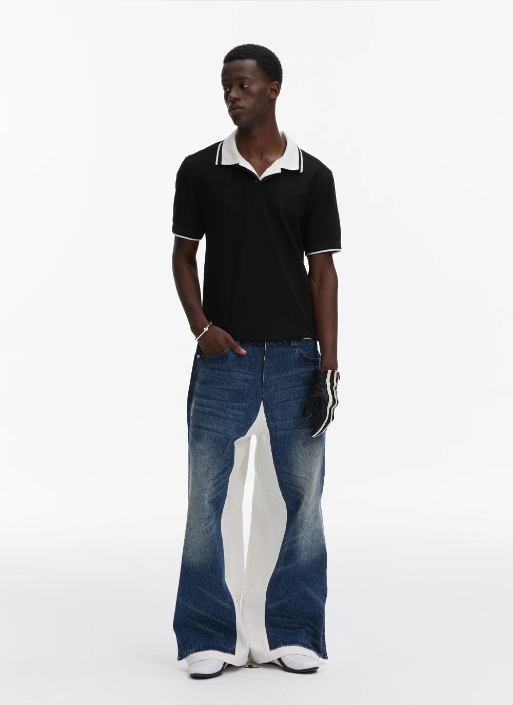 Double Layer Blue Denim Spliced White Loose Straight Pants [ID:0542PA]