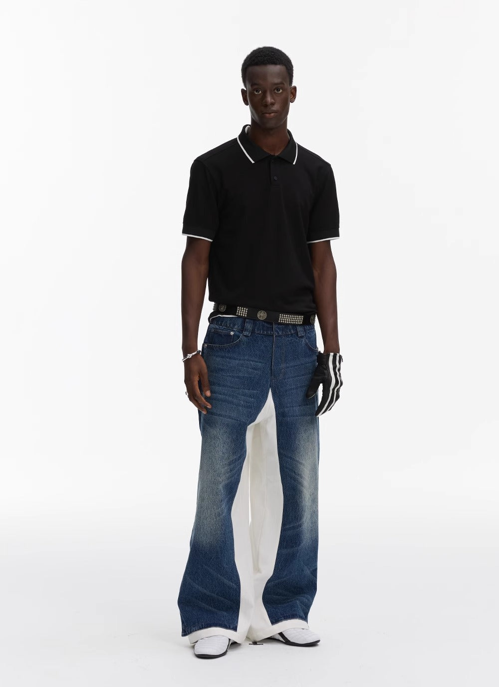 Double Layer Blue Denim Spliced White Loose Straight Pants [ID:0542PA]