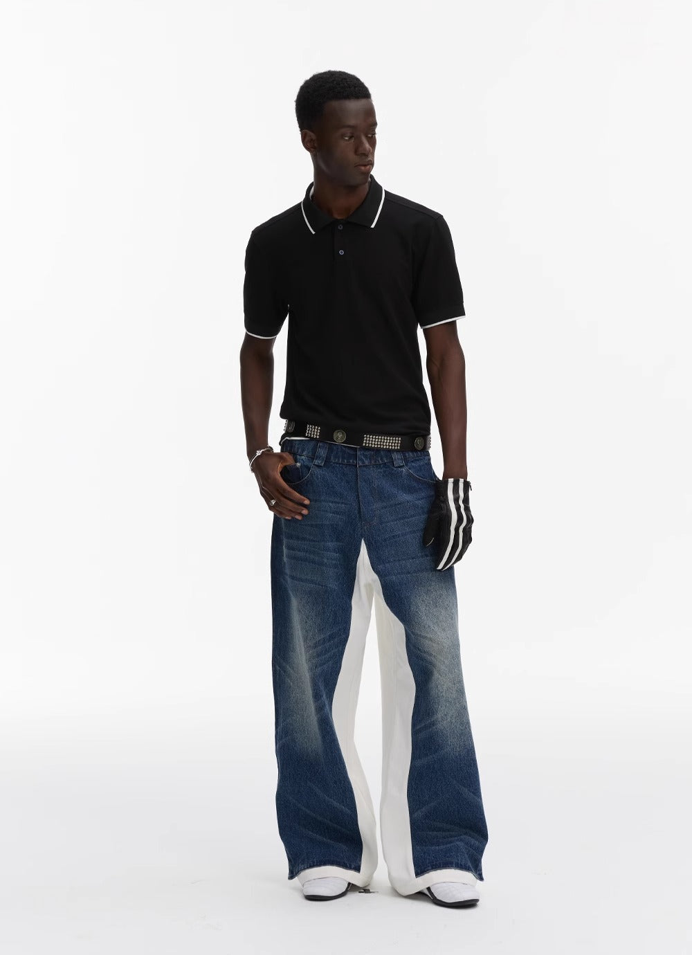 Double Layer Blue Denim Spliced White Loose Straight Pants [ID:0542PA]
