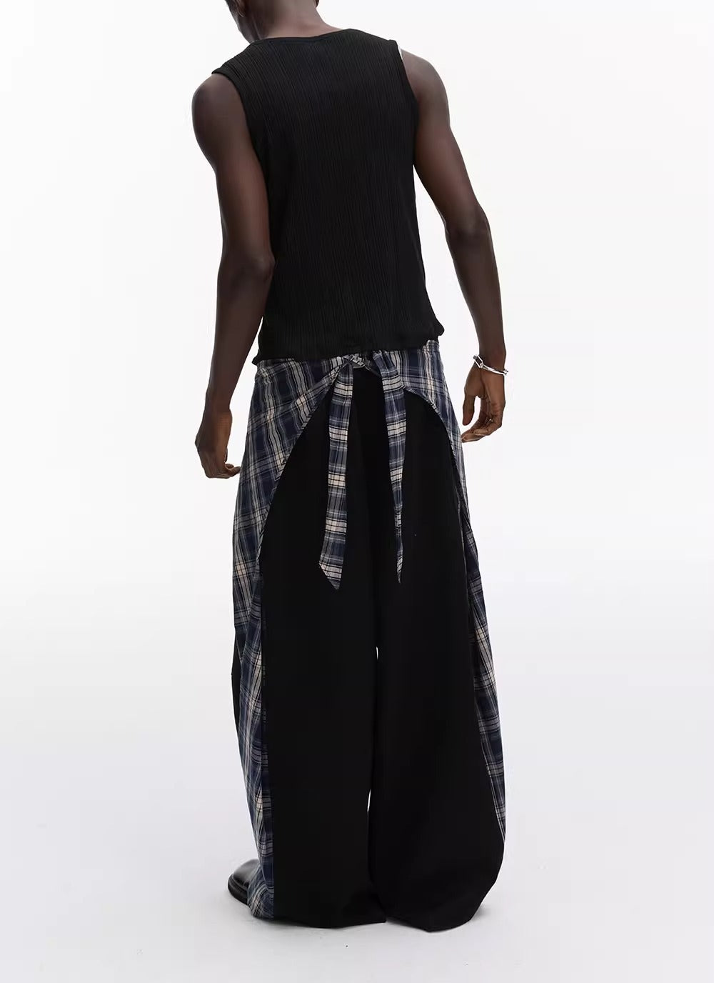 Layered Plaid Strap Spliced Loose Straight Sweat Pants [ID:0543PA]
