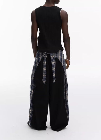 Layered Plaid Strap Spliced Loose Straight Sweat Pants [ID:0543PA]