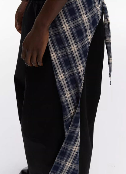 Layered Plaid Strap Spliced Loose Straight Sweat Pants [ID:0543PA]