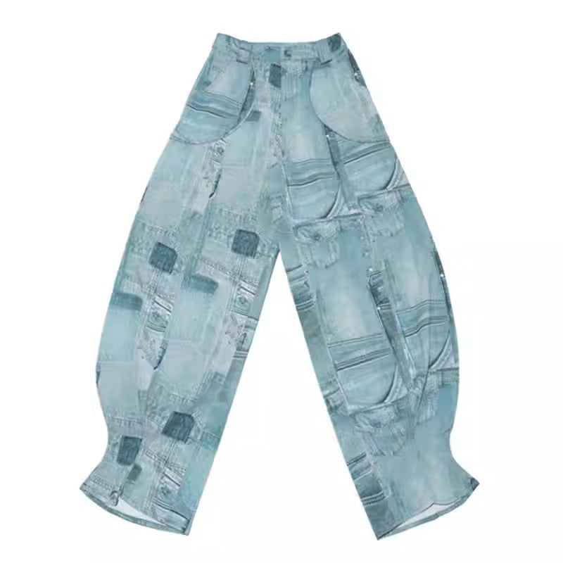 Vintage Dragon Fruit Banana Cut Flared Denim Pants [ID:0545PA]