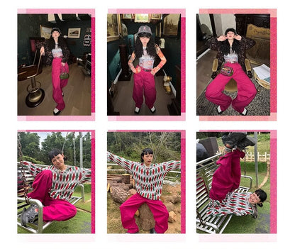 Vintage Dragon Fruit Banana Cut Flared Denim Pants [ID:0545PA]