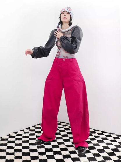 Vintage Dragon Fruit Banana Cut Flared Denim Pants [ID:0545PA]