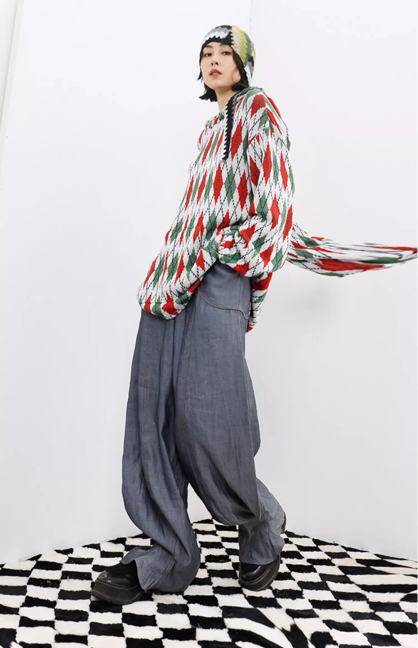 Vintage Dragon Fruit Banana Cut Flared Denim Pants [ID:0545PA]