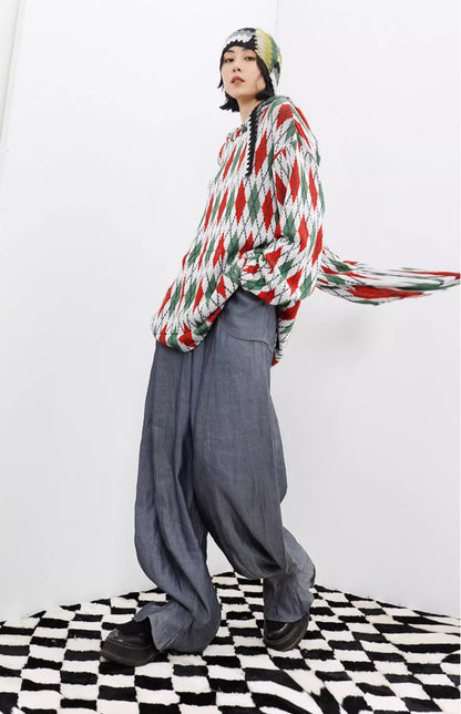 Vintage Dragon Fruit Banana Cut Flared Denim Pants [ID:0545PA]