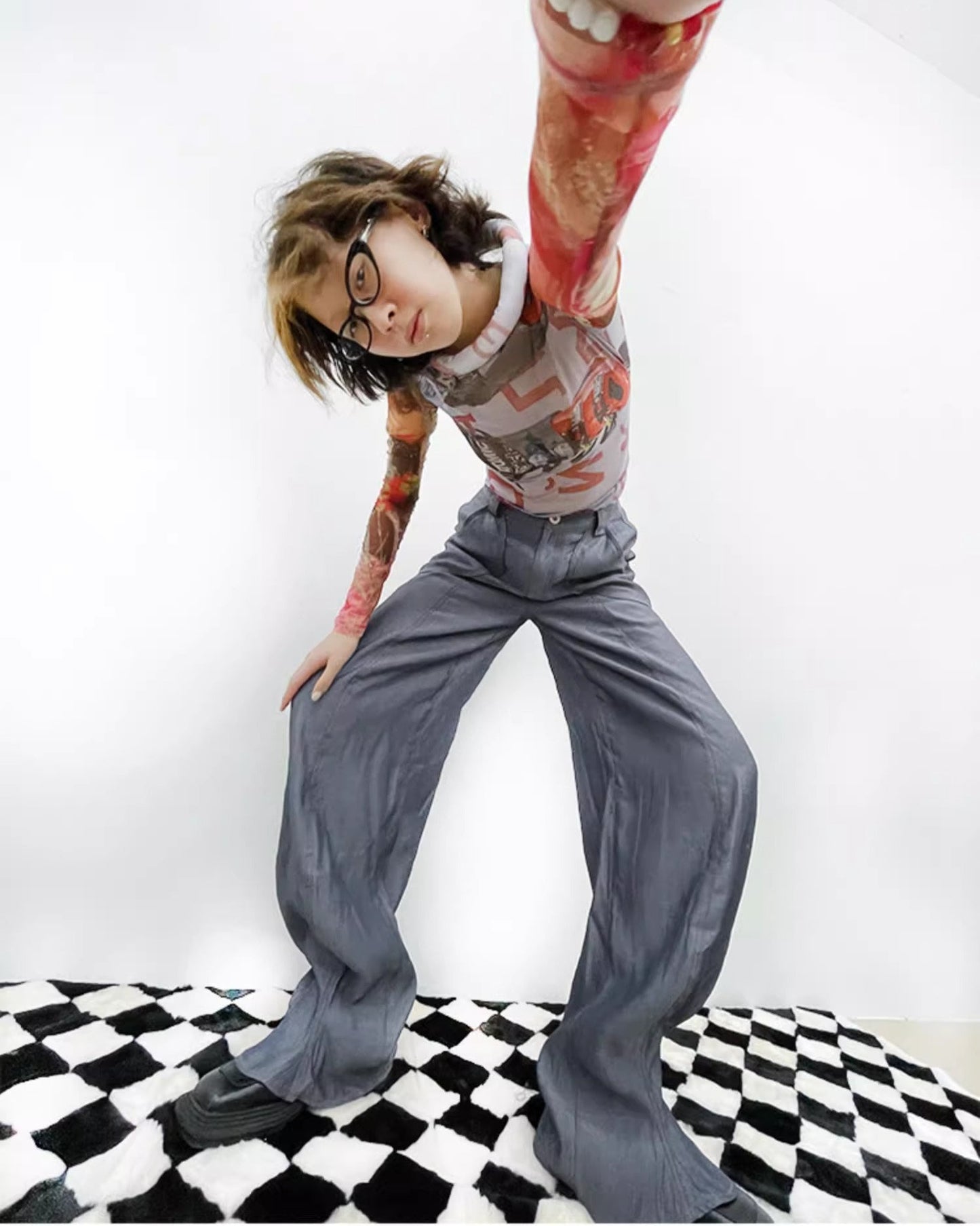 Vintage Dragon Fruit Banana Cut Flared Denim Pants [ID:0545PA]