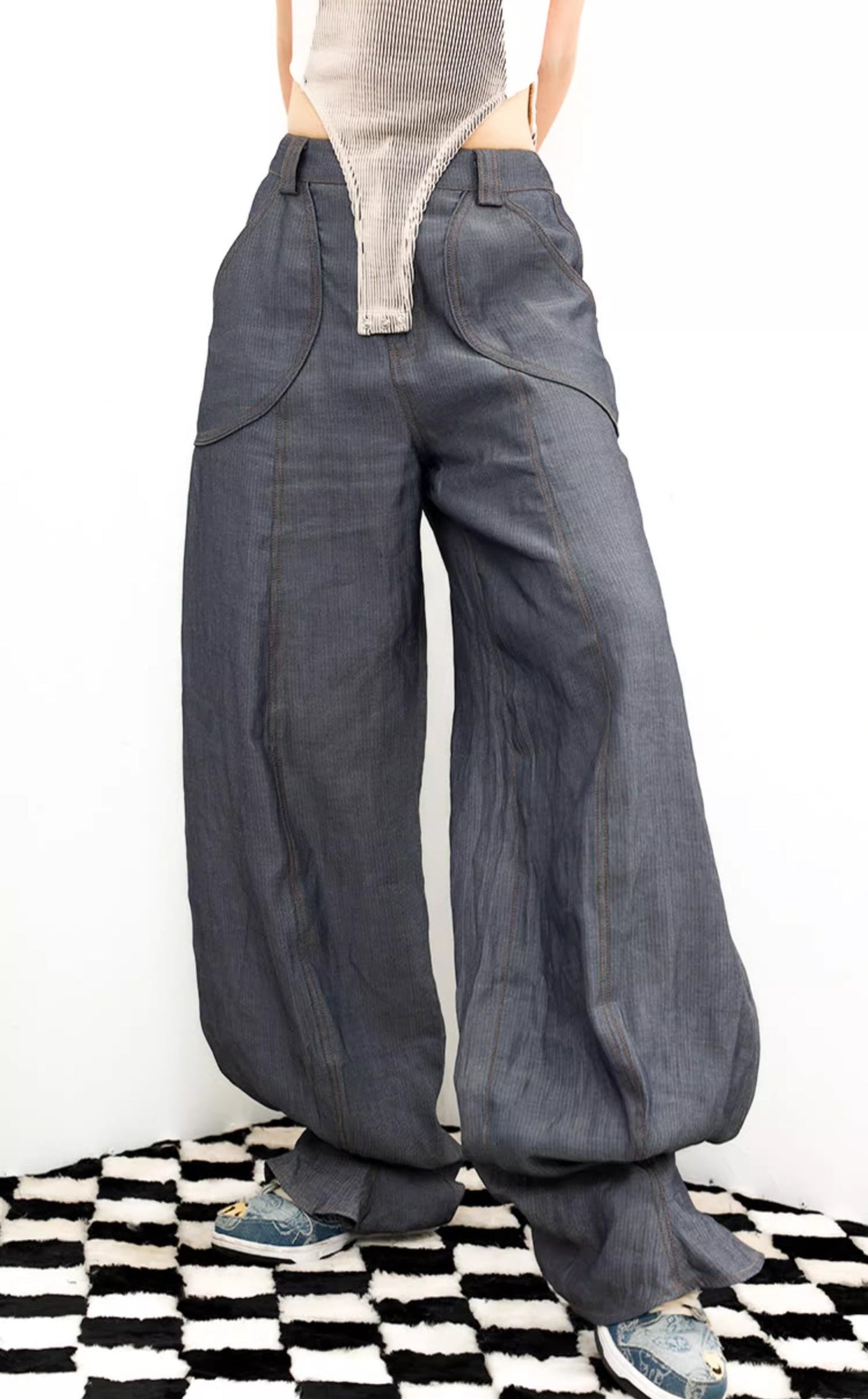 Vintage Dragon Fruit Banana Cut Flared Denim Pants [ID:0545PA]