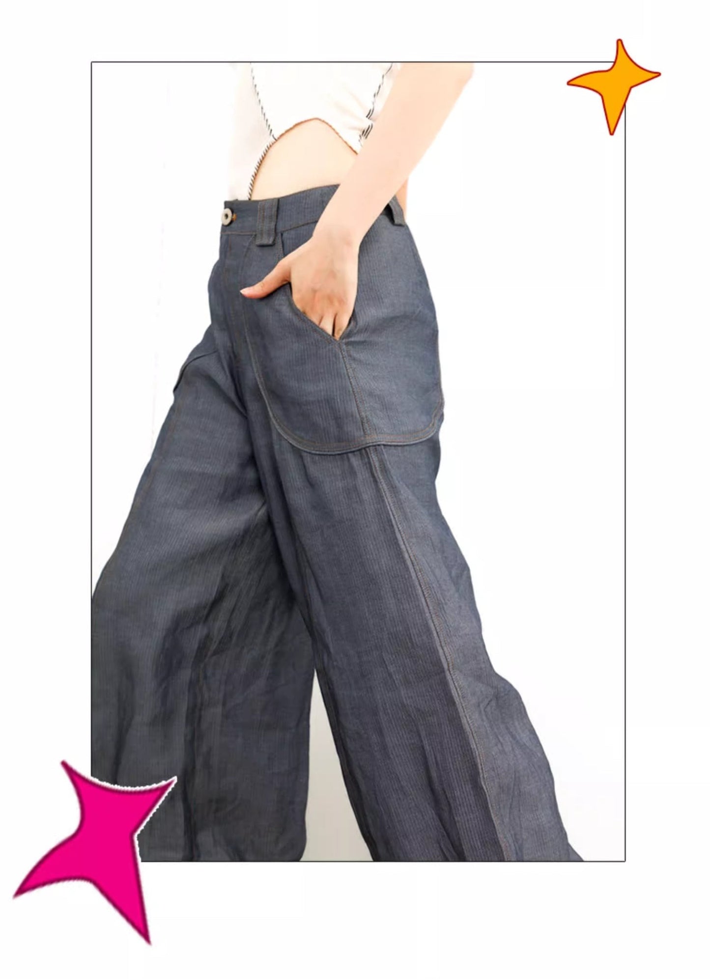 Vintage Dragon Fruit Banana Cut Flared Denim Pants [ID:0545PA]