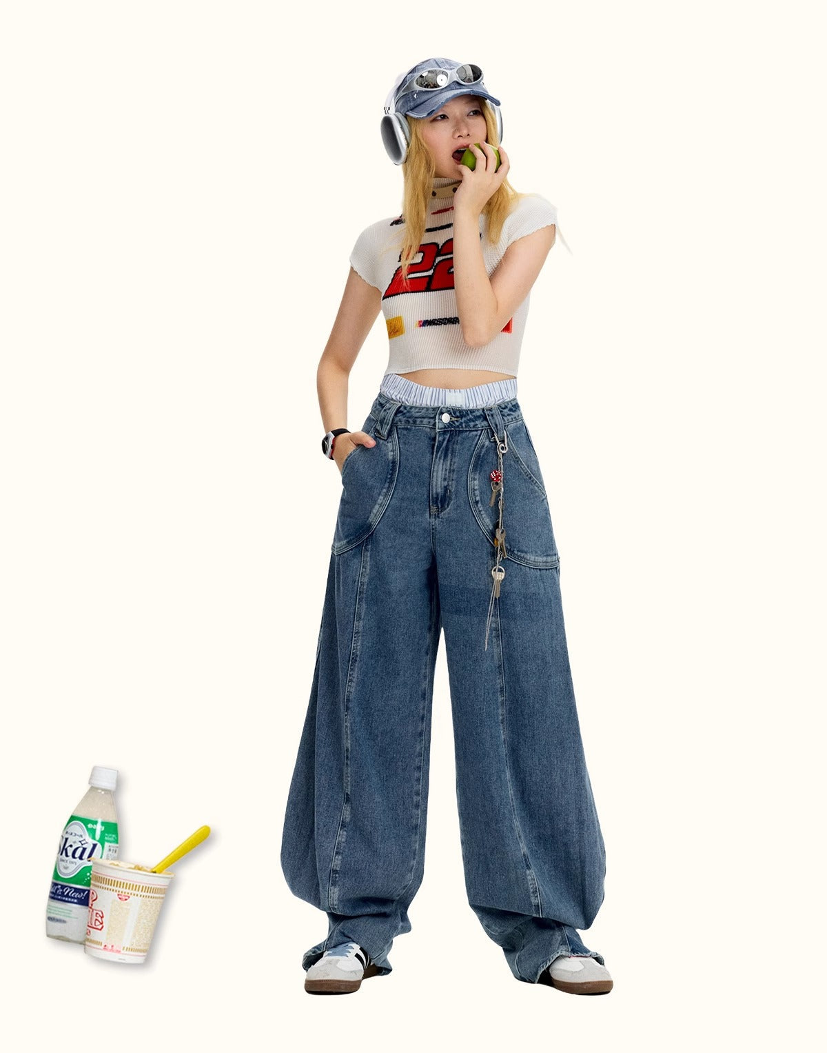 Vintage Dragon Fruit Banana Cut Flared Denim Pants [ID:0545PA]