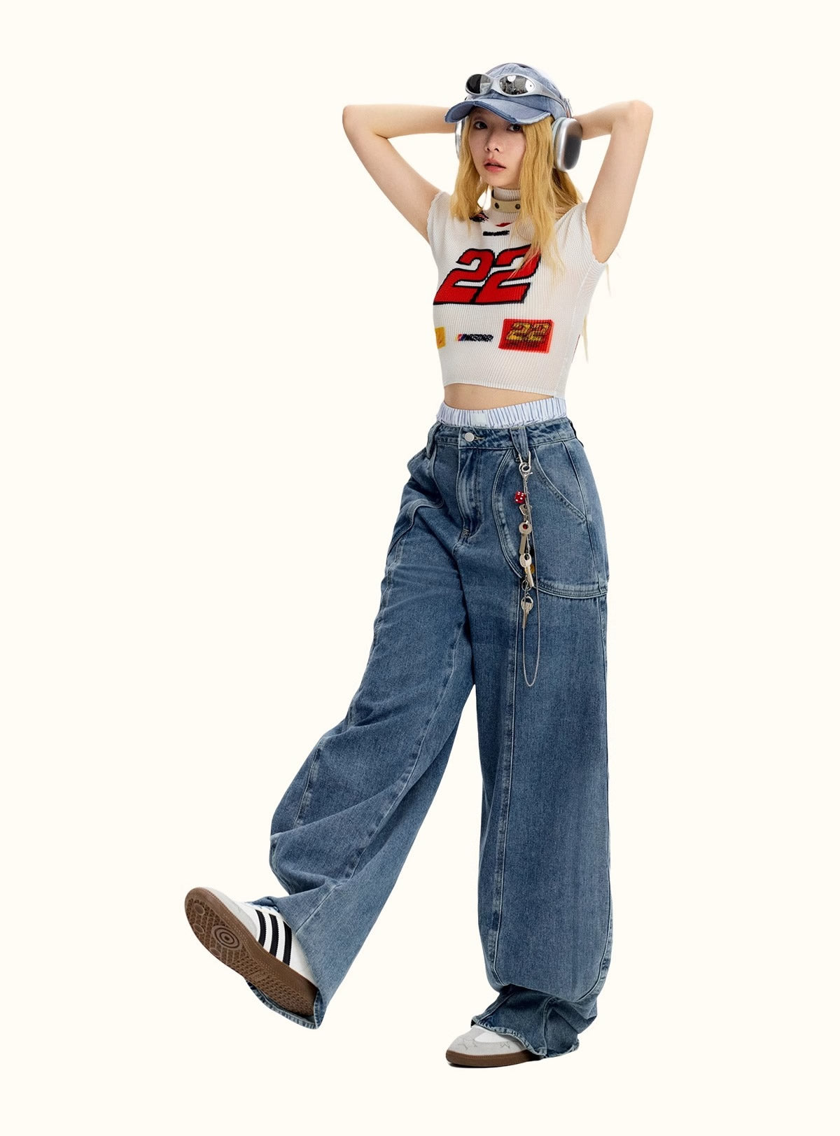 Vintage Dragon Fruit Banana Cut Flared Denim Pants [ID:0545PA]