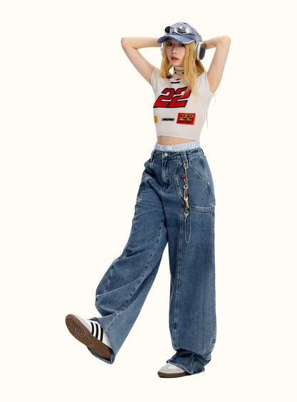 Vintage Dragon Fruit Banana Cut Flared Denim Pants [ID:0545PA]