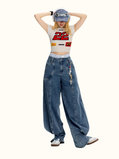 Vintage Dragon Fruit Banana Cut Flared Denim Pants [ID:0545PA]