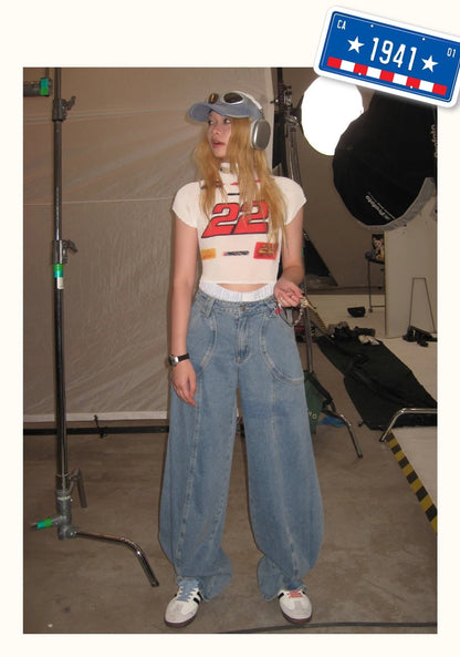 Vintage Dragon Fruit Banana Cut Flared Denim Pants [ID:0545PA]