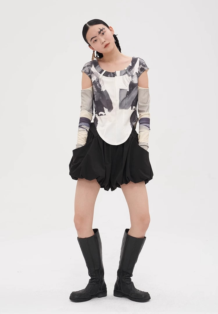 Balloon Bubble Skirt Pants High Waist Loose Shorts [ID:0546SK]