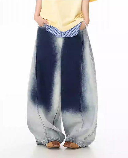 Washed Gradient Curved Blade Wide-Leg Denim Pants [ID:0547PA]