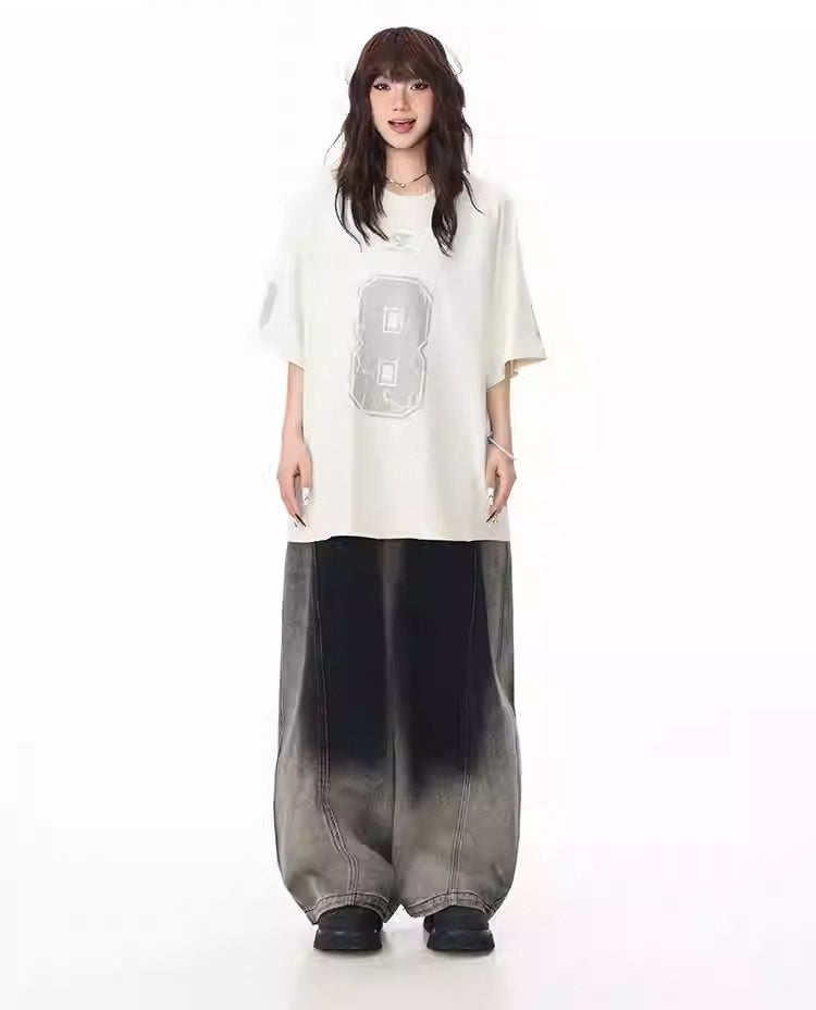 Washed Gradient Curved Blade Wide-Leg Denim Pants [ID:0547PA]