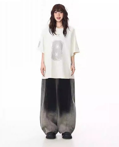 Washed Gradient Curved Blade Wide-Leg Denim Pants [ID:0547PA]