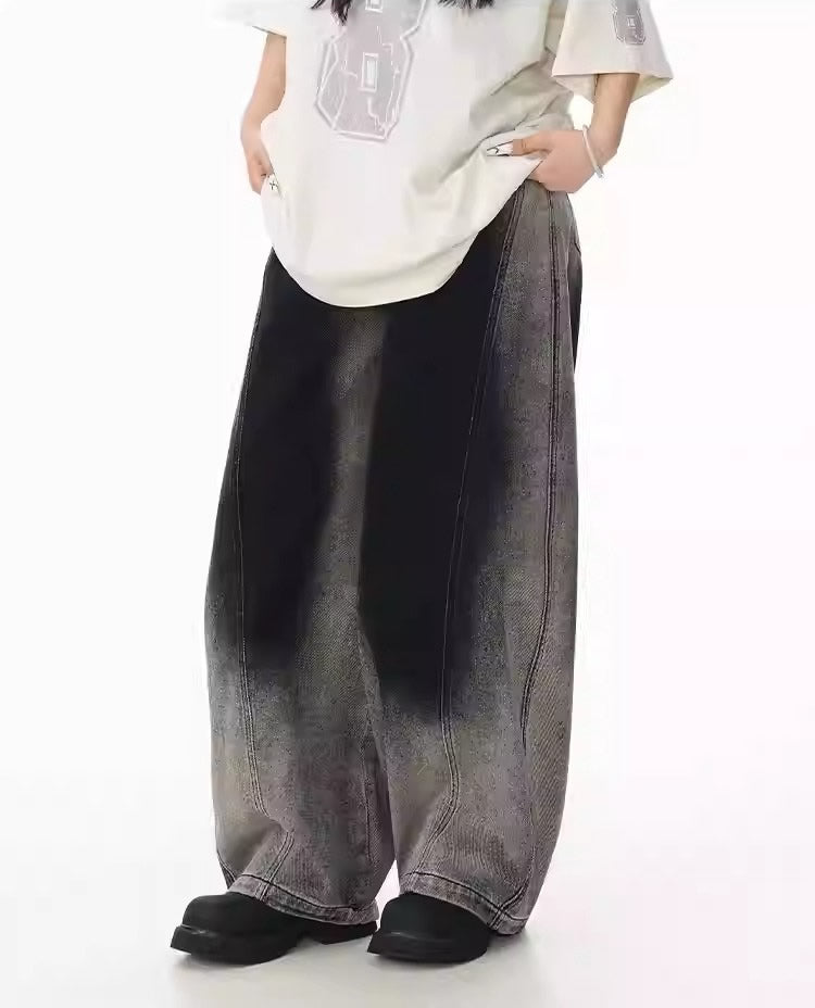 Washed Gradient Curved Blade Wide-Leg Denim Pants [ID:0547PA]
