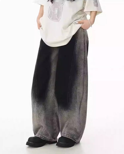 Washed Gradient Curved Blade Wide-Leg Denim Pants [ID:0547PA]