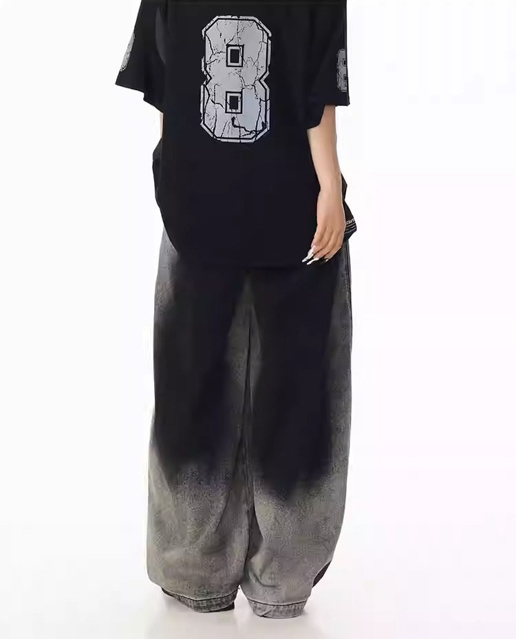 Washed Gradient Curved Blade Wide-Leg Denim Pants [ID:0547PA]