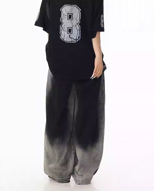 Washed Gradient Curved Blade Wide-Leg Denim Pants [ID:0547PA]