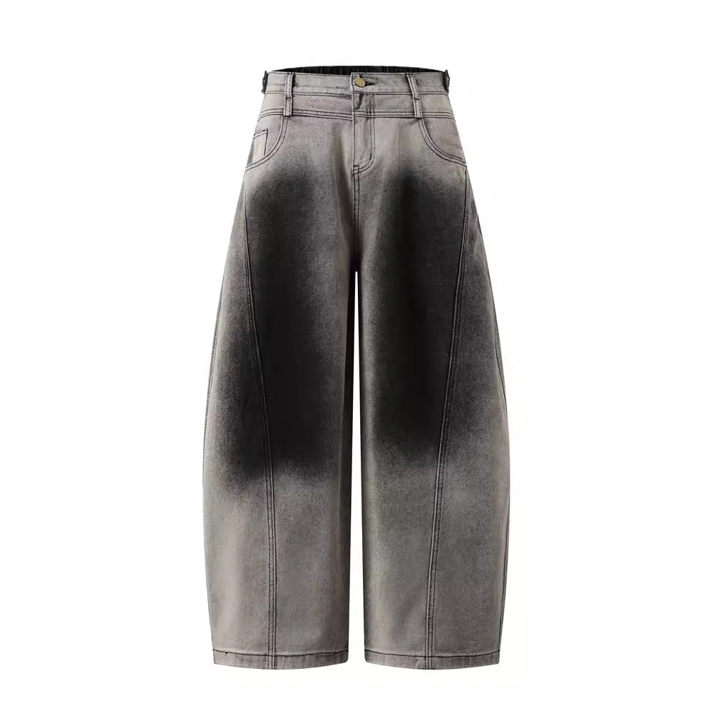 Washed Gradient Curved Blade Wide-Leg Denim Pants [ID:0547PA]