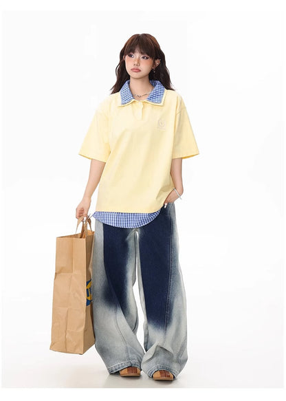 Washed Gradient Curved Blade Wide-Leg Denim Pants [ID:0547PA]