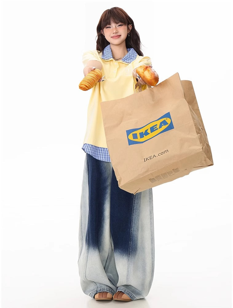 Washed Gradient Curved Blade Wide-Leg Denim Pants [ID:0547PA]