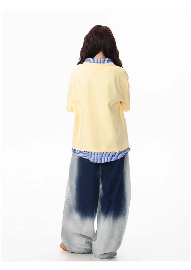 Washed Gradient Curved Blade Wide-Leg Denim Pants [ID:0547PA]