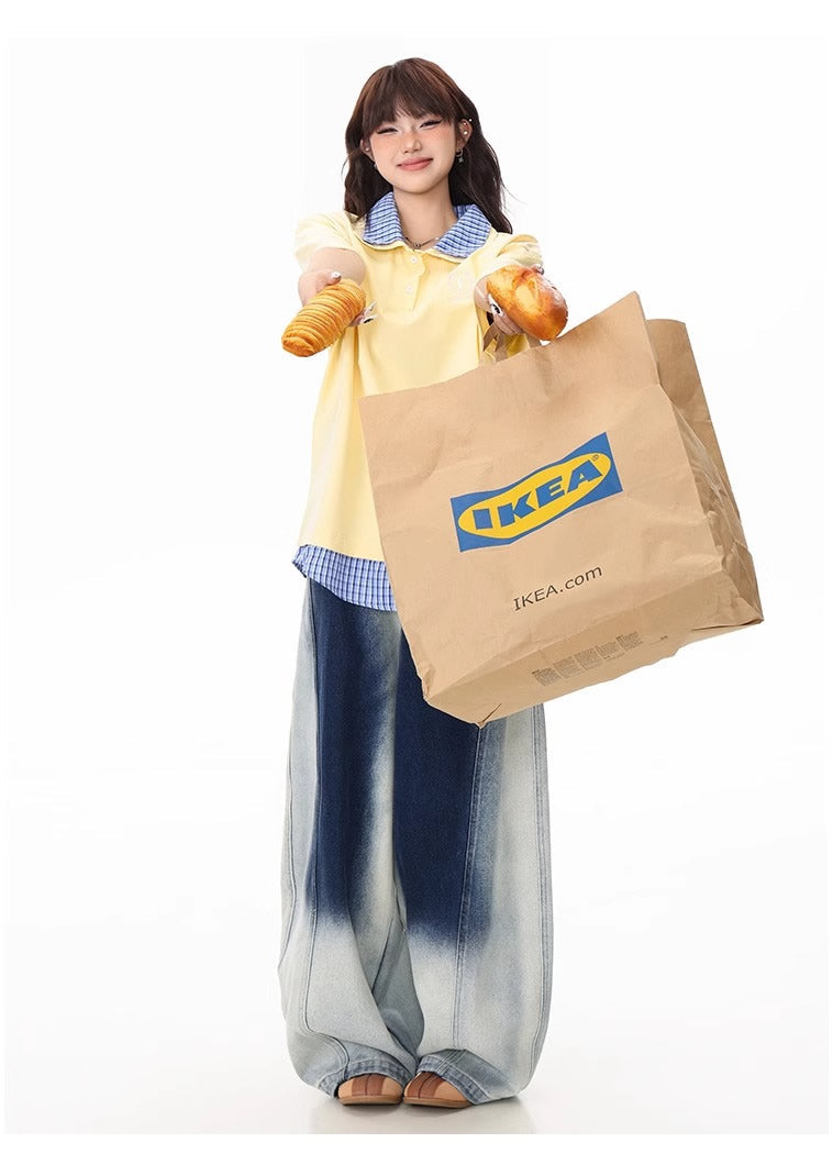 Washed Gradient Curved Blade Wide-Leg Denim Pants [ID:0547PA]