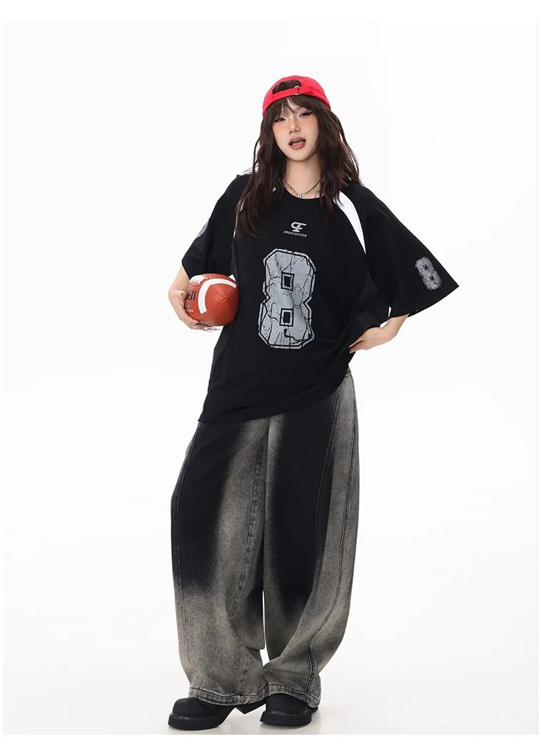 Washed Gradient Curved Blade Wide-Leg Denim Pants [ID:0547PA]