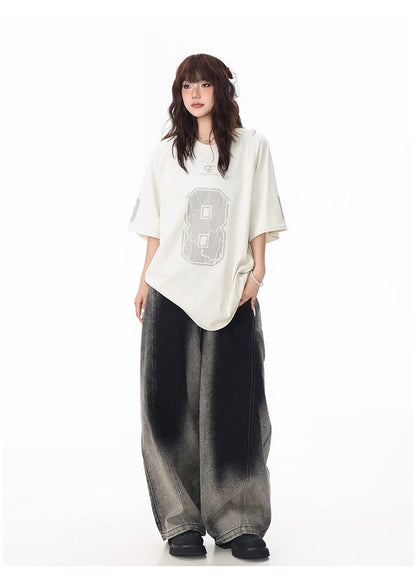 Washed Gradient Curved Blade Wide-Leg Denim Pants [ID:0547PA]