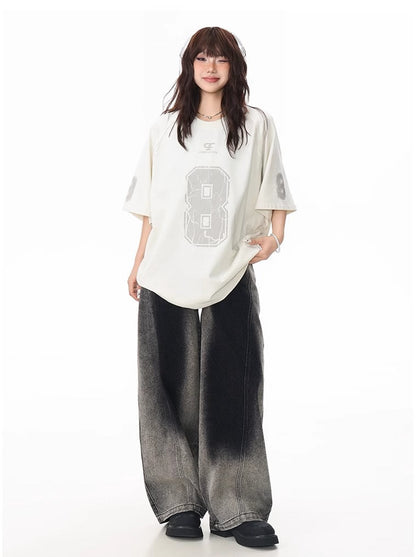 Washed Gradient Curved Blade Wide-Leg Denim Pants [ID:0547PA]
