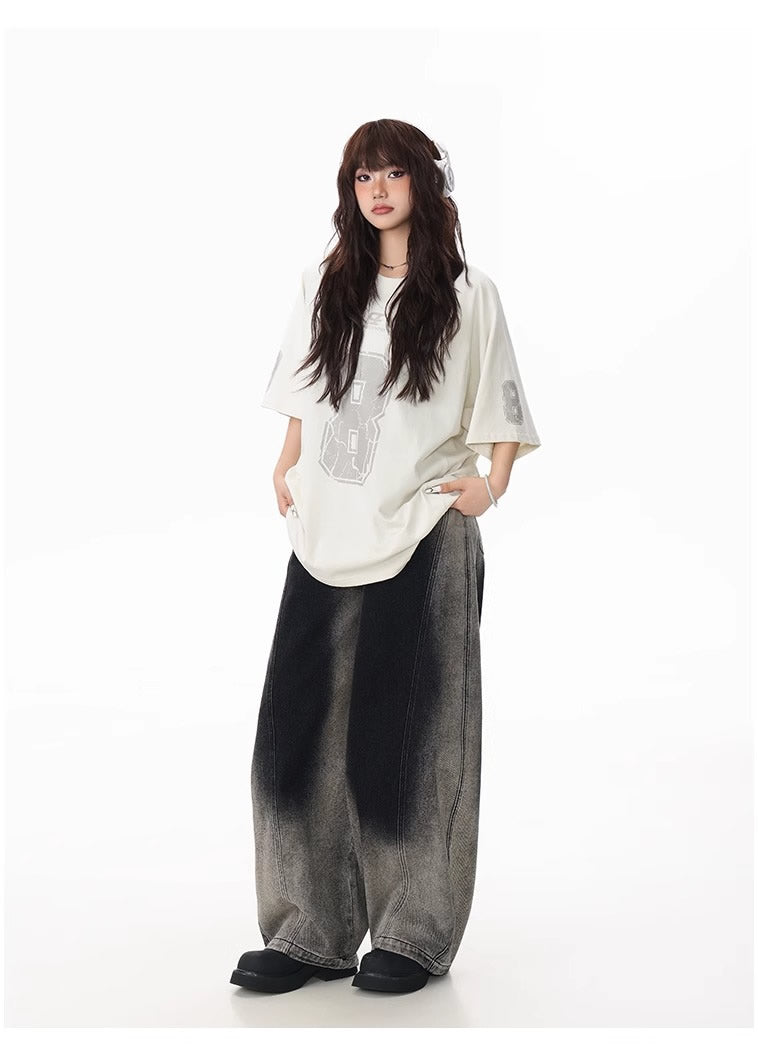 Washed Gradient Curved Blade Wide-Leg Denim Pants [ID:0547PA]