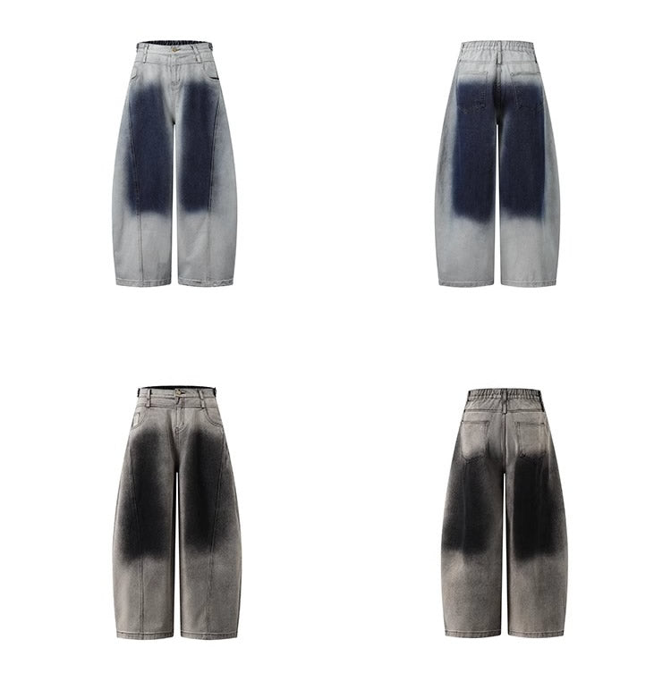 Washed Gradient Curved Blade Wide-Leg Denim Pants [ID:0547PA]