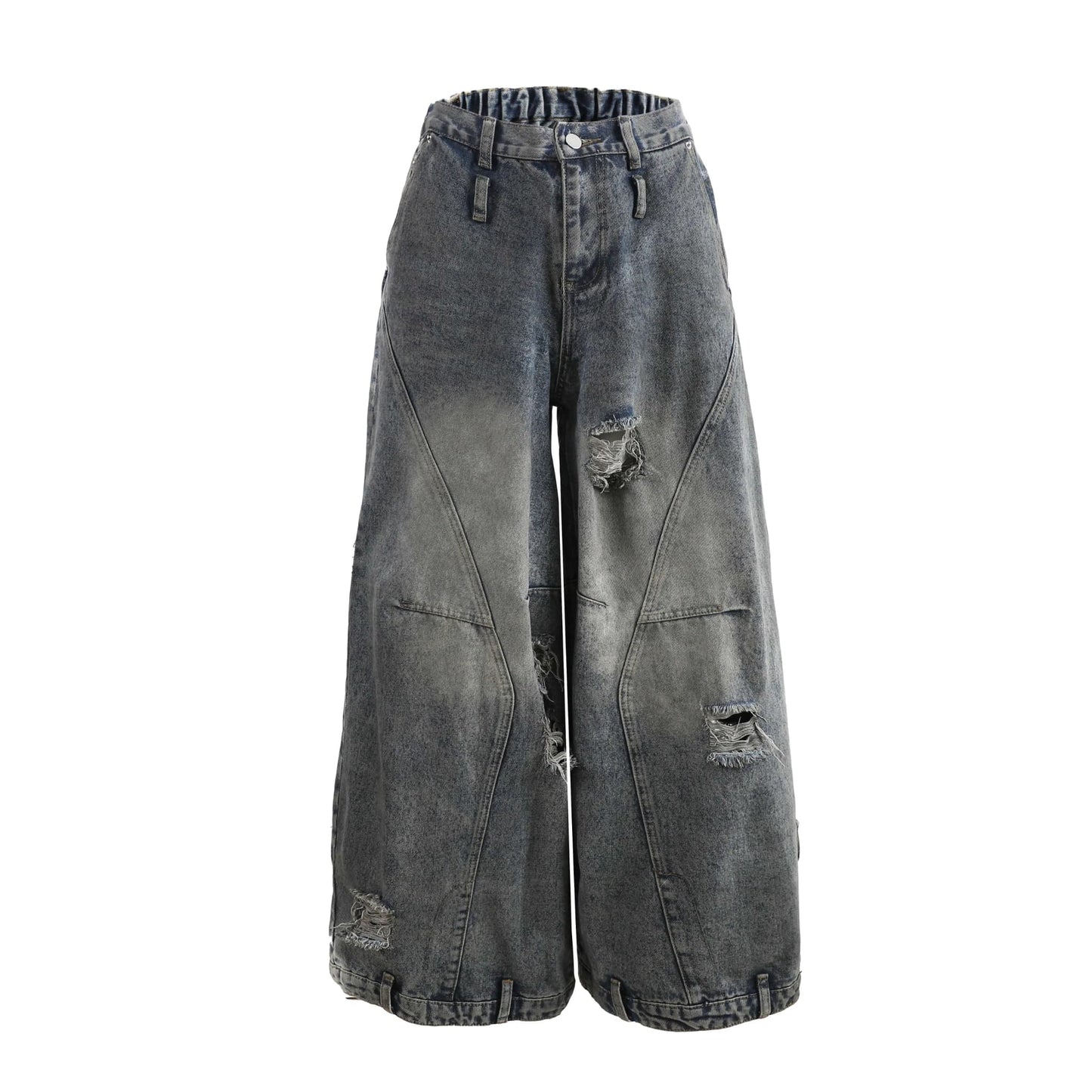 Distressed Washed Deconstructed Blade-Cut Denim Pants [ID:0549PA]