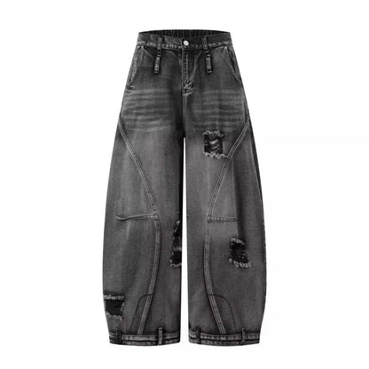 Distressed Washed Deconstructed Blade-Cut Denim Pants [ID:0549PA]